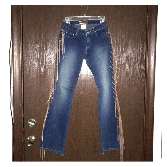 Retro UNIQUE jeans w fringe trim- 3 - Picture 8 of 11